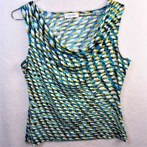 Calvin Klein Abstract Multi Colored Cowl Neck Tank Top